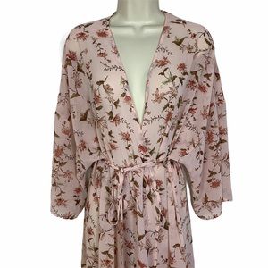 Forever 21 Long Bathrobe Floral Blush Pink Robe Dressing Gown